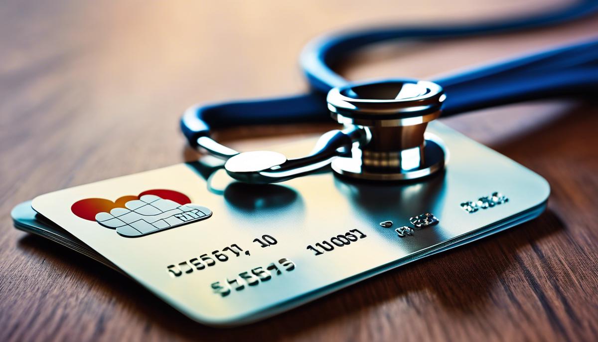 Image of a medical credit card with a stethoscope and heartbeat line in the background, symbolizing the connection between healthcare and financing.